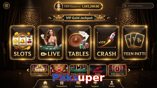 Main screen of Paksuper casino page for PK players