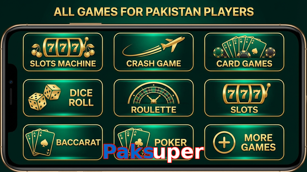 Main screen of Paksuper games page for PK players